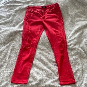 Bebe Vibrant Red Distressed Jeans